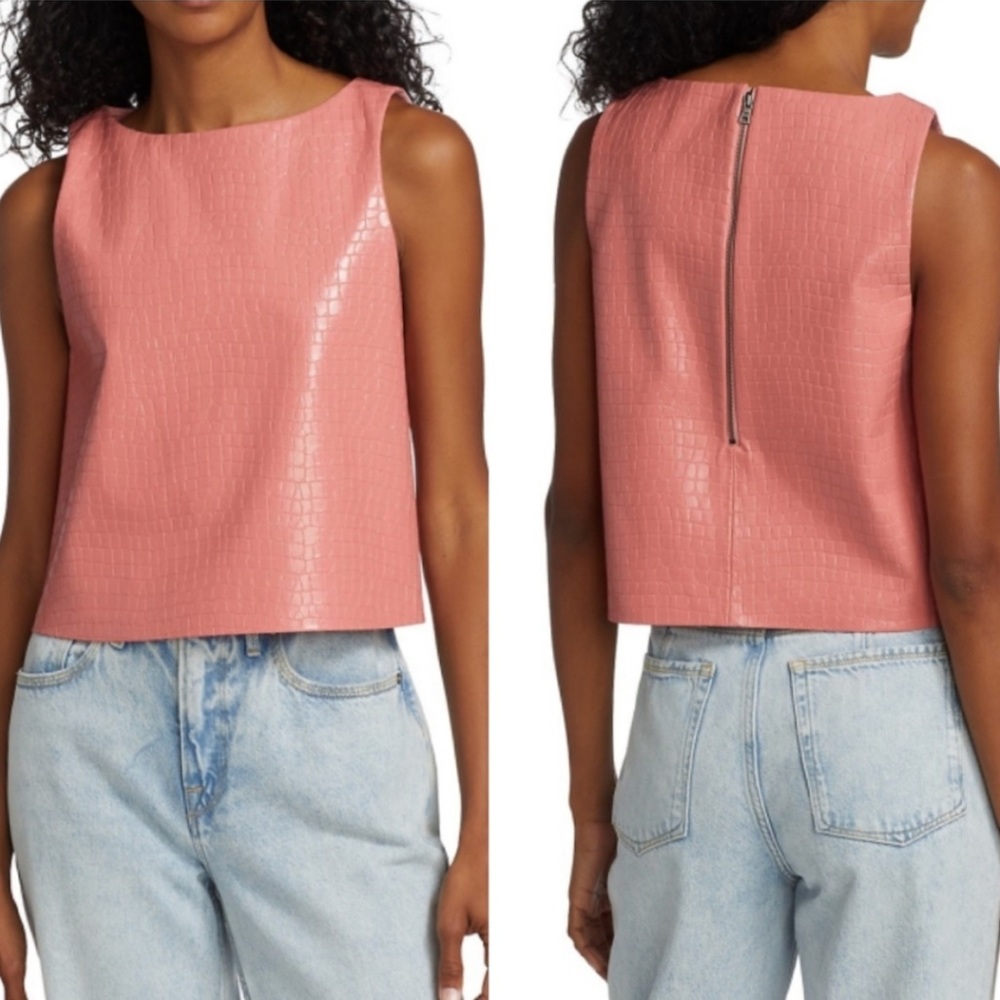 ALICE + OLIVIA Pink Amal Vegan Croc-Embossed Corp Top sz8 NWT